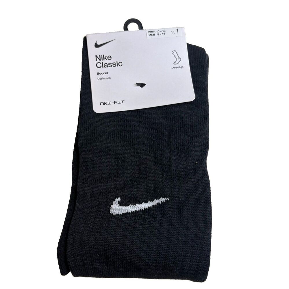 Black Nike Classic Soccer Cushioned Knee Dri Fit Socks Large L 8-12, W 10-13 NWT